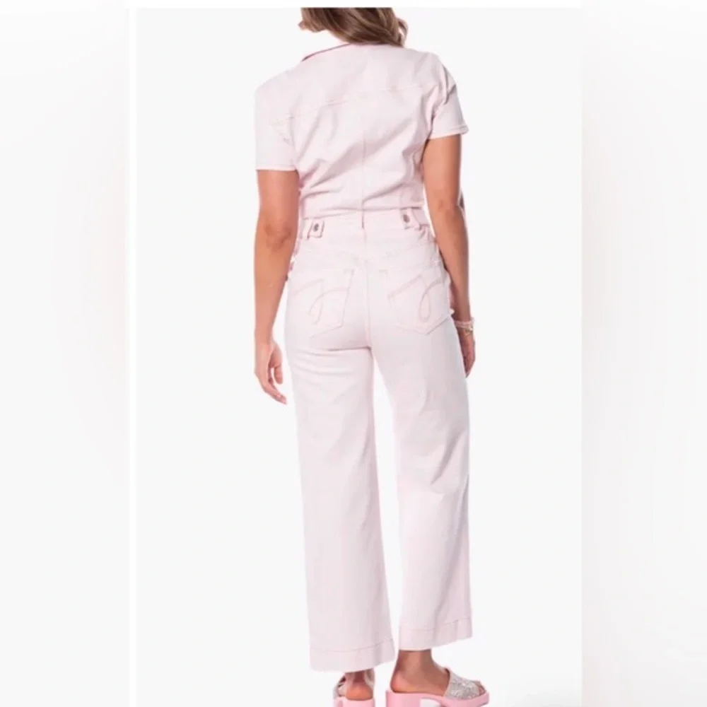 Juicy Couture baby pink denim‎ look short sleeve jumpsuit size XS new